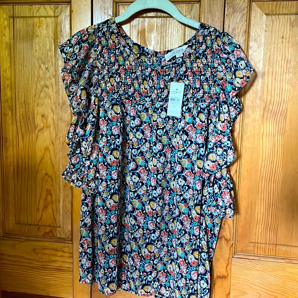 Ruffled, cap sleeve, print top